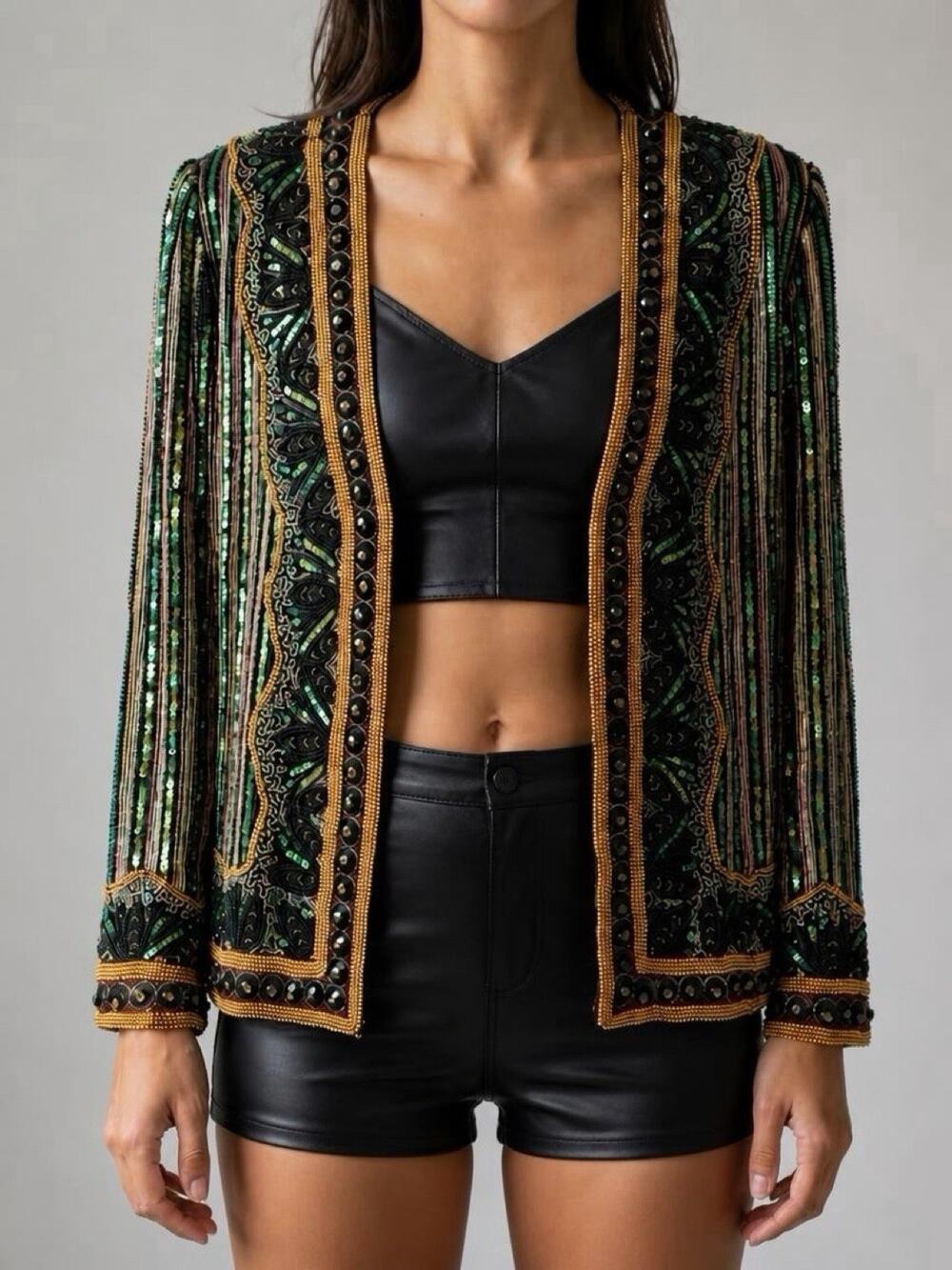 VTG 1980’s Razzle Dazzle Beaded Sequin 100% Silk Evening Jacket Blazer Art Deco